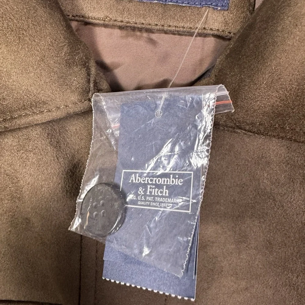 Abercrombie & Fitch Jacket Mens L Vegan Suede Trucker Button Front Cargo Brown